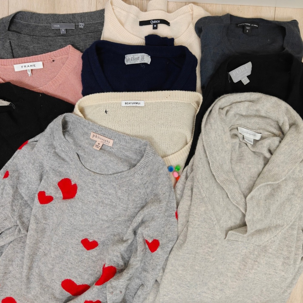 Mixed Brand Flawed Cashmere Sweater Lot 10pc XS-M Multi Pilling Holes AS-IS